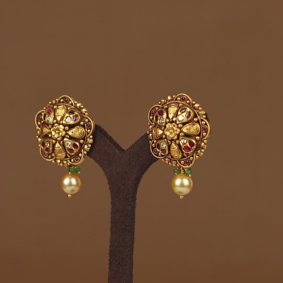 22k Gold Studs with Hanging Pearl