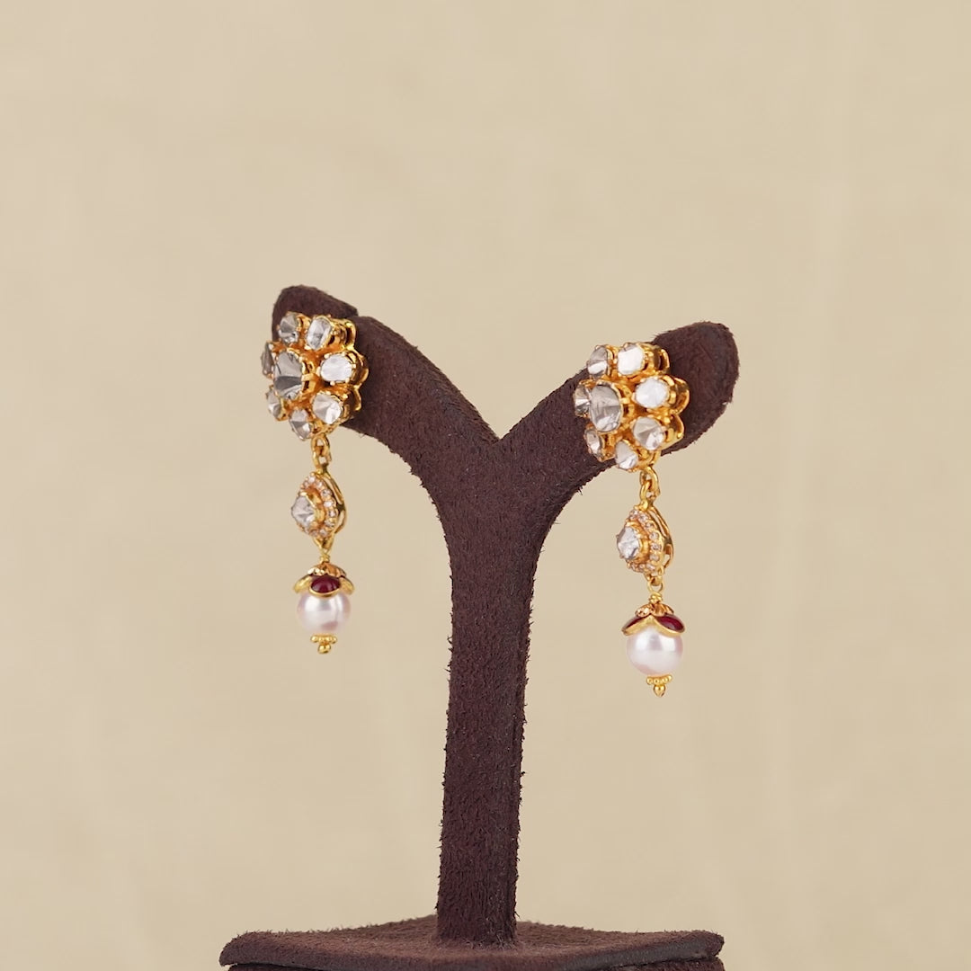 22k Gold Studed Pearl Hanging Earrings