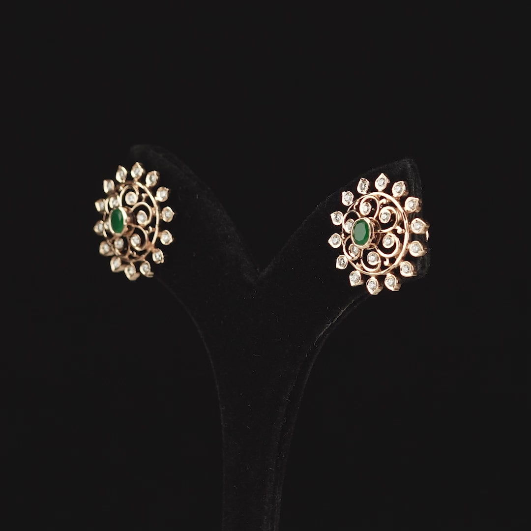 Flower Diamond Studs with Greenstone