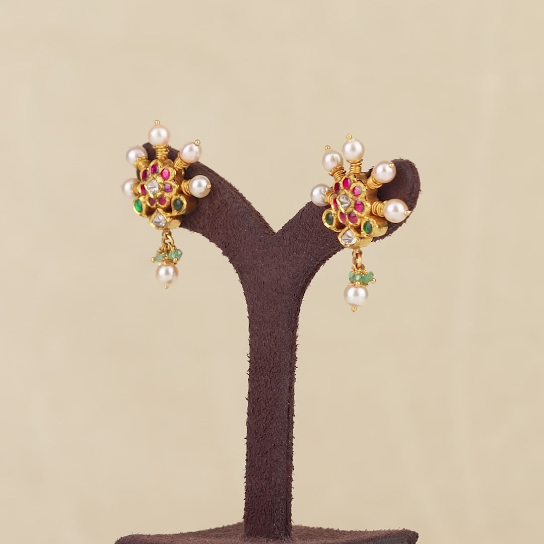 Gold Polki Hanging Earrings