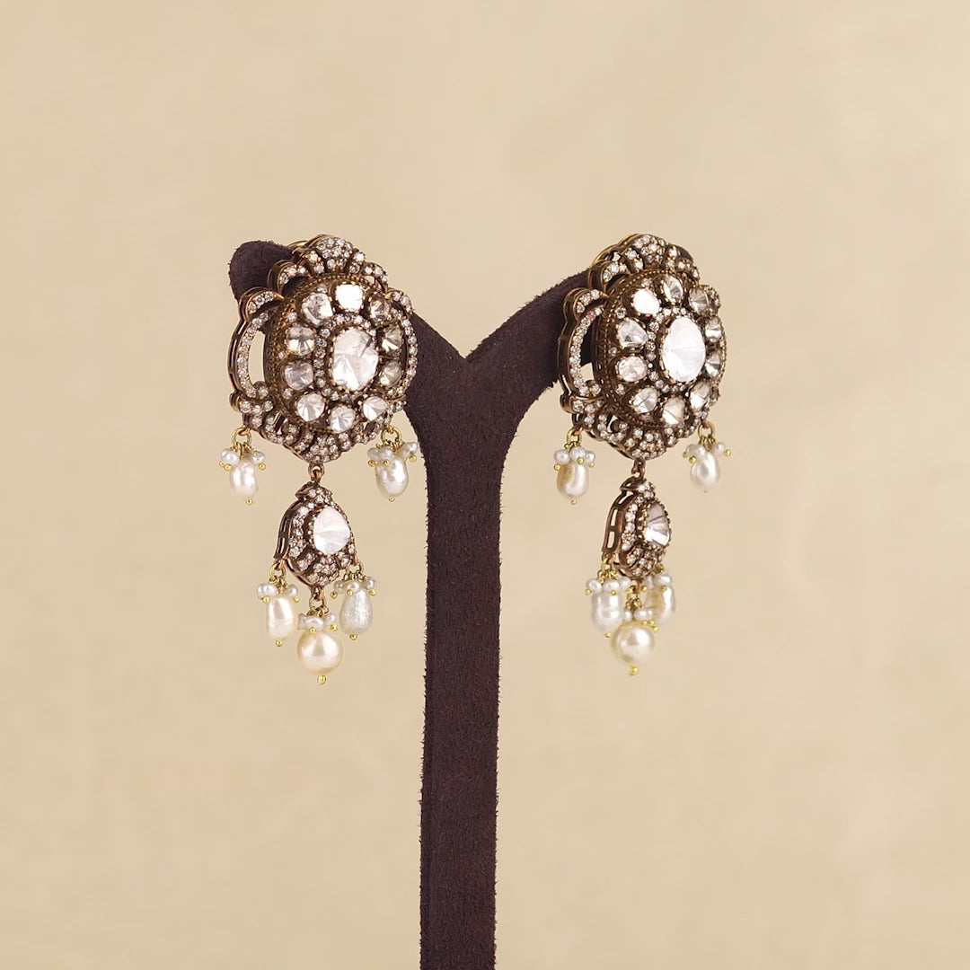 Victorian Gold Polki Hanging Earrings