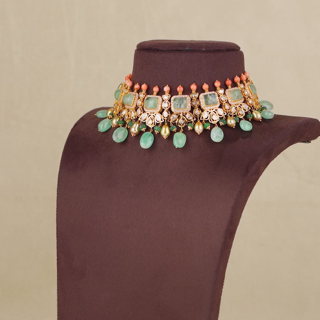 Emerald Polki Coral Choker