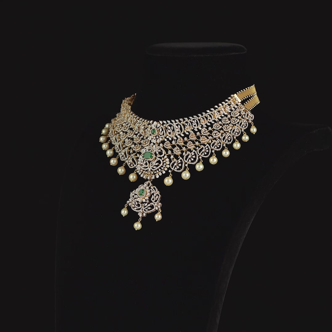 Diamond Emerald Choker with hanging pearls