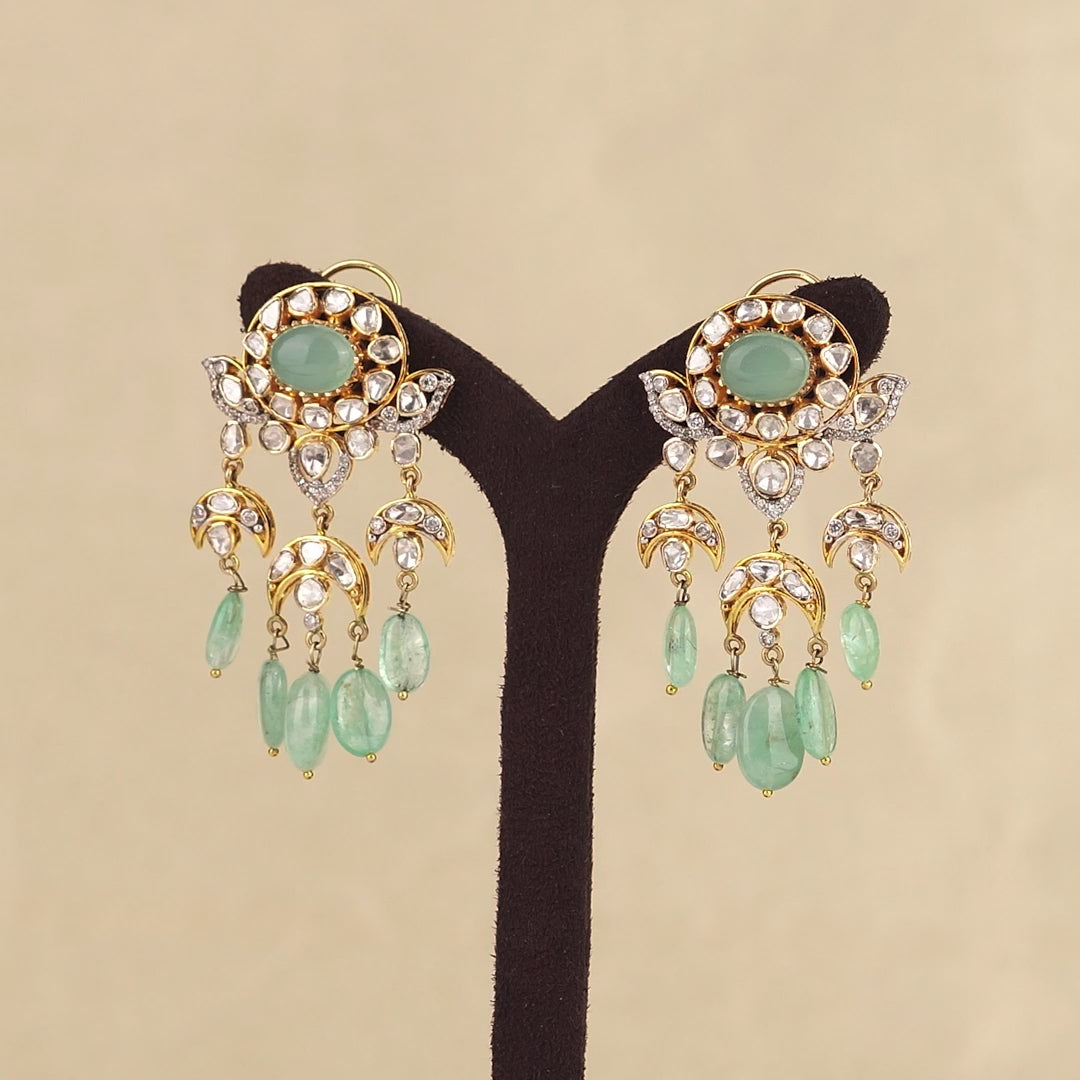 14k Gold Polki Emerald Hanging Earrings