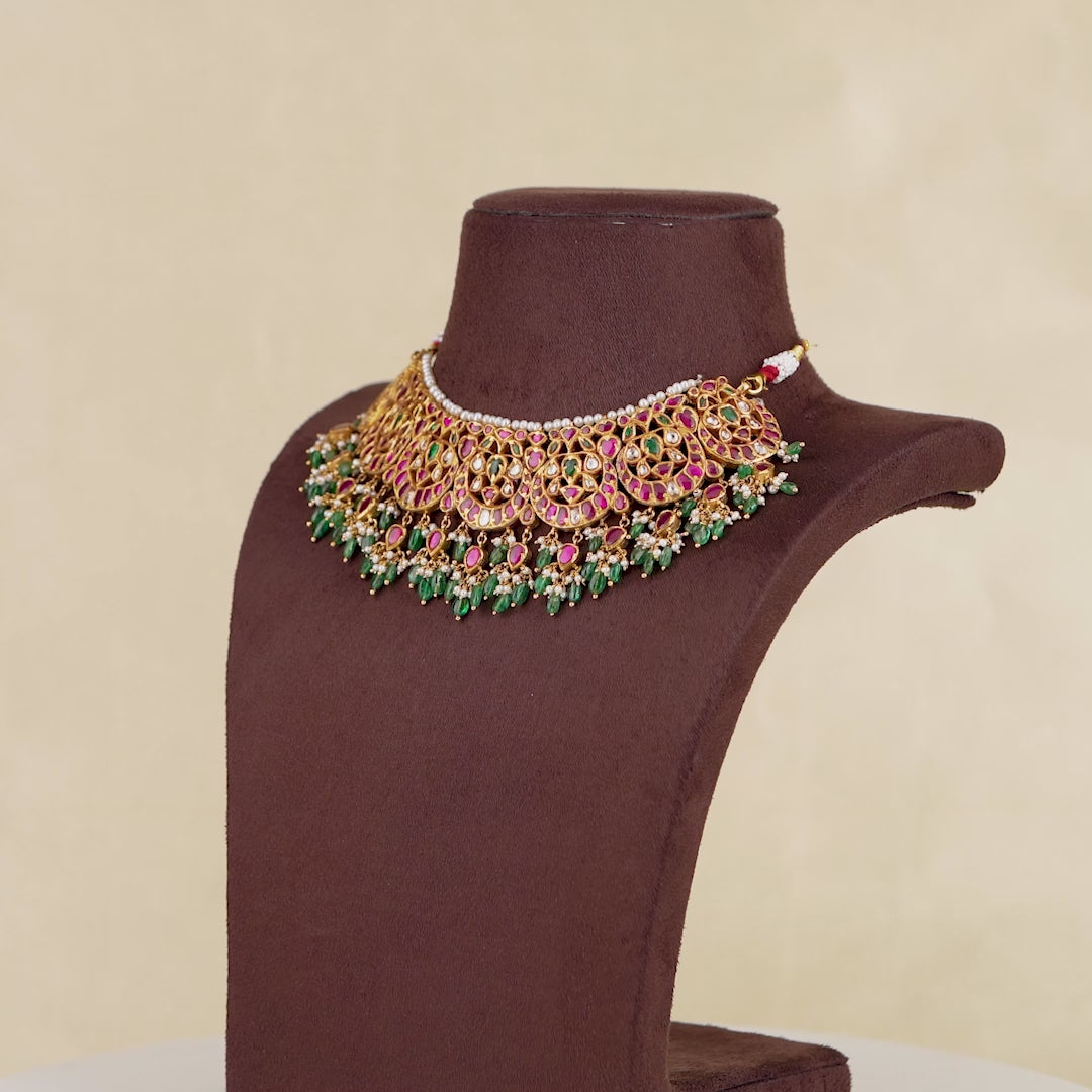 Rose Cut Polki Emerald Choker