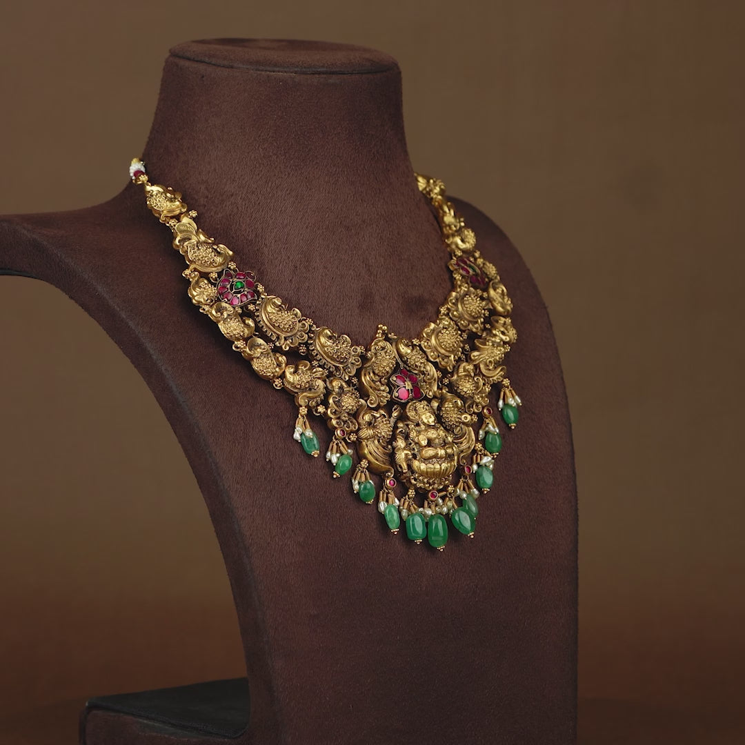 Antique Gold Laxmi Necklace in Mango Motif