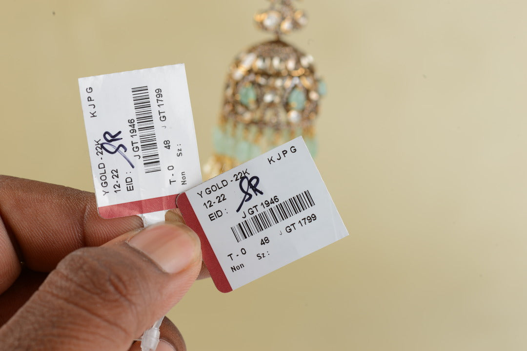 Victorian Emerald Polki Jhumka Earrings - Krishna Jewellers Pearls and Gems