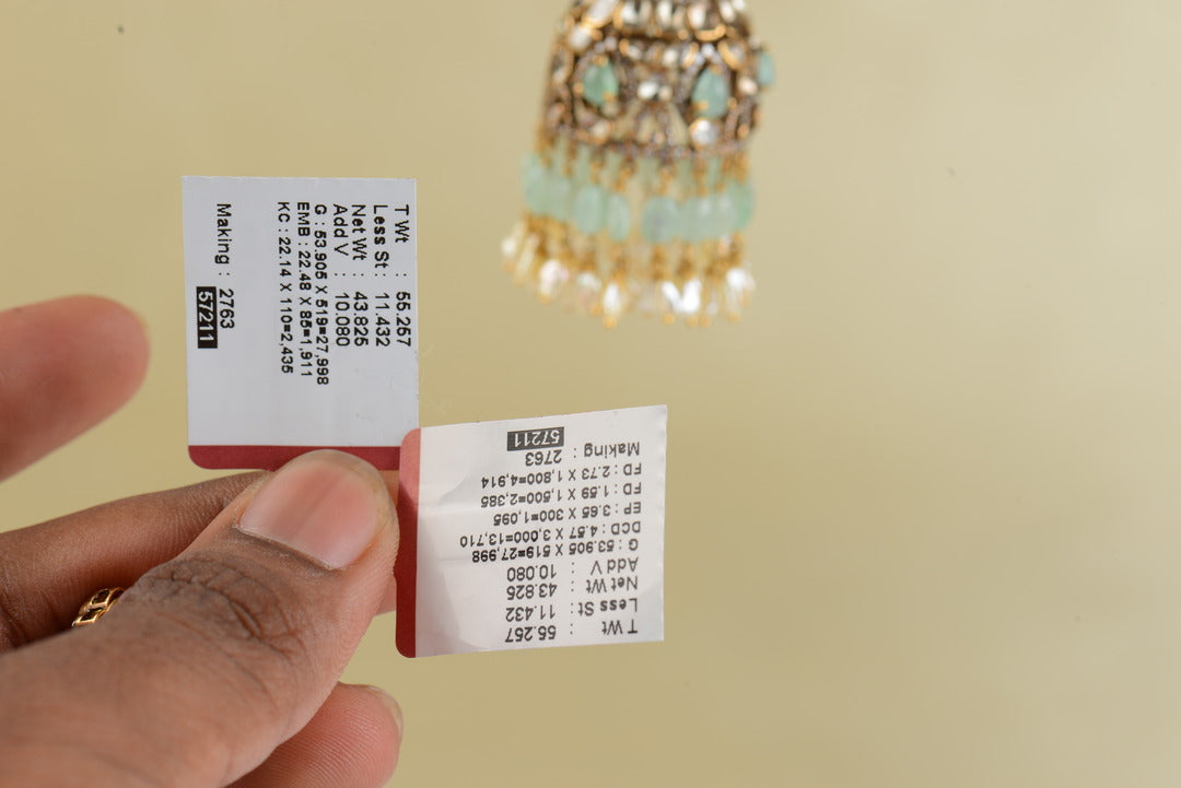 Victorian Emerald Polki Jhumka Earrings - Krishna Jewellers Pearls and Gems