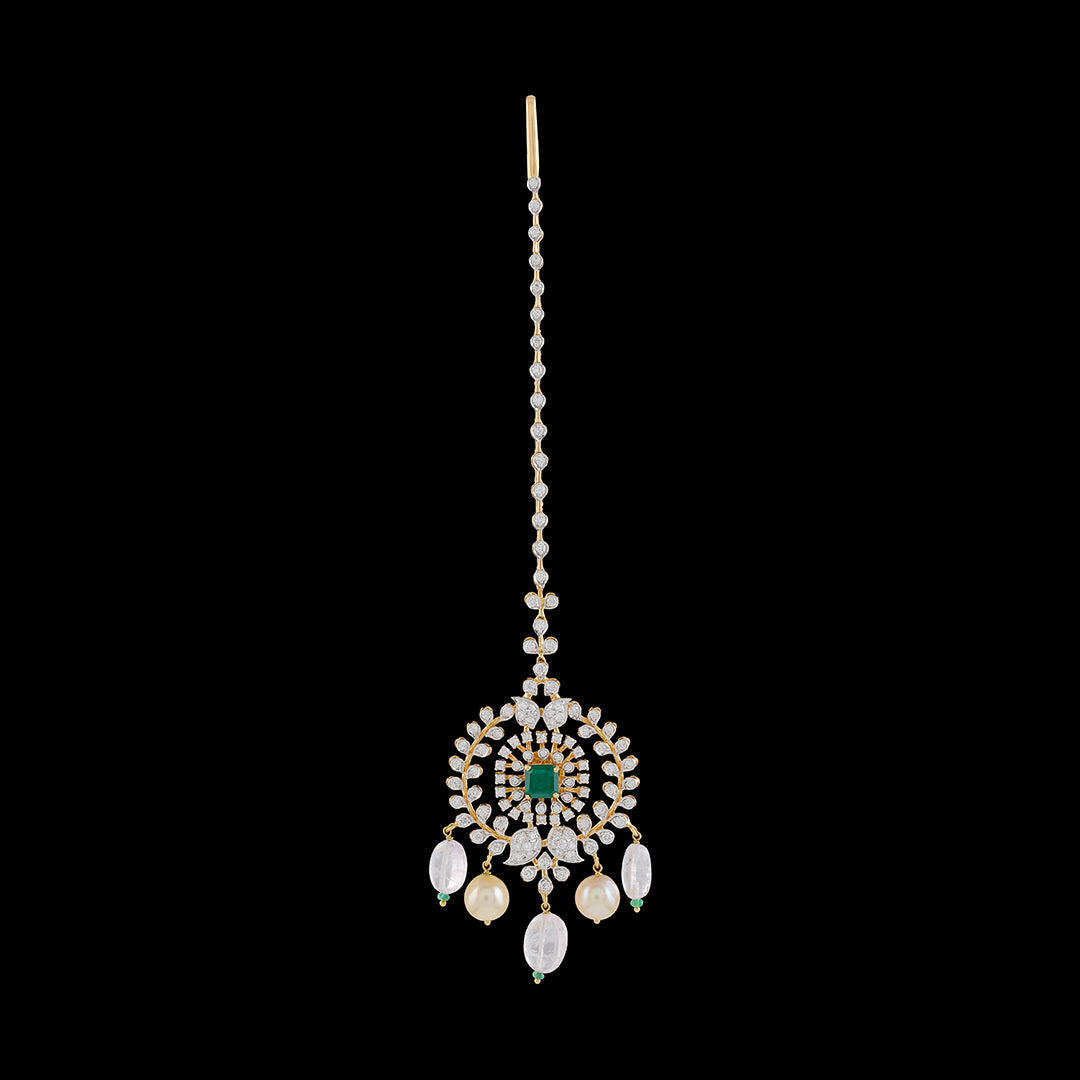 Diamond Maang Tikka in Floral Motif - Krishna Jewellers Pearls and Gems