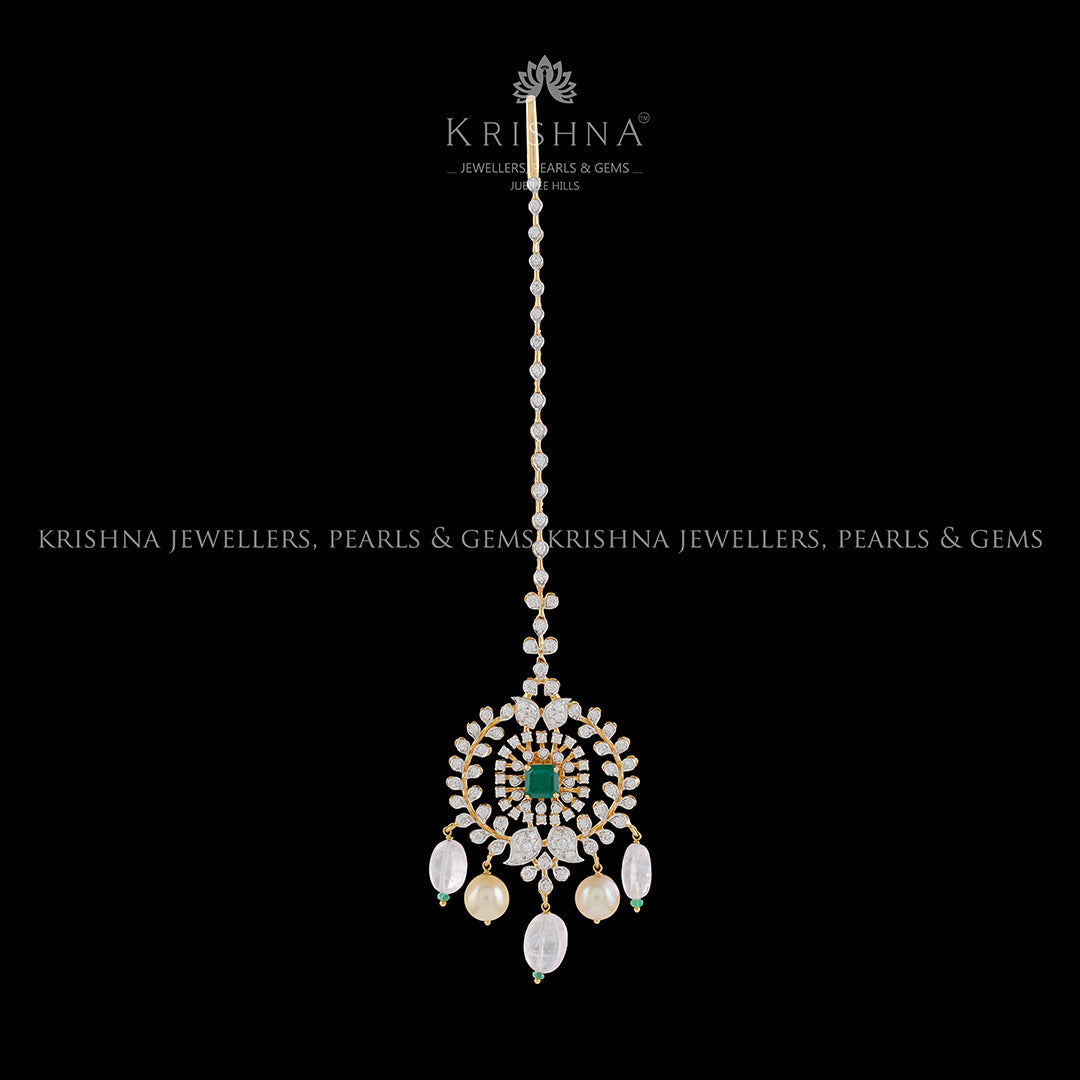 Diamond Maang Tikka in Floral Motif - Krishna Jewellers Pearls and Gems
