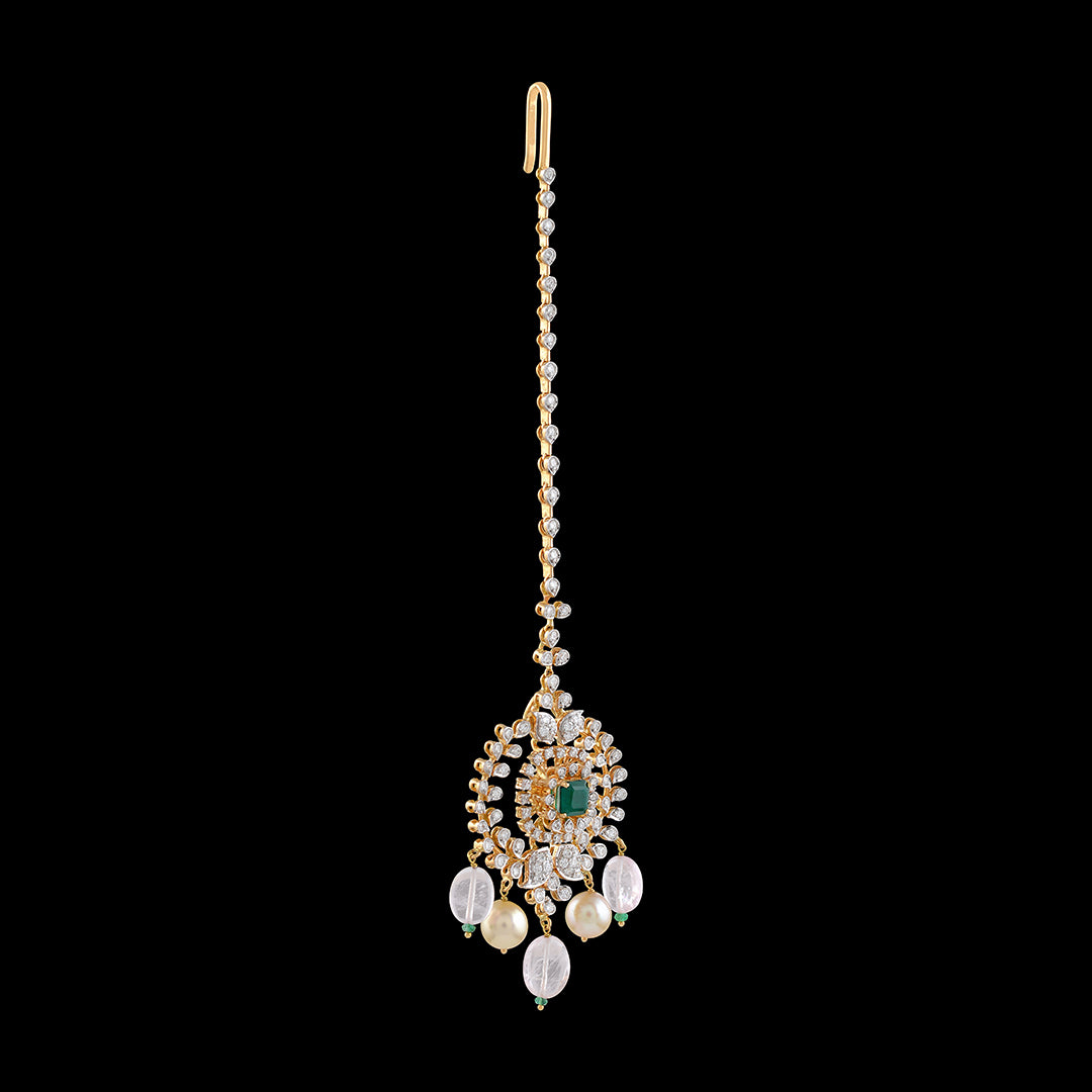 Diamond Maang Tikka in Floral Motif - Krishna Jewellers Pearls and Gems