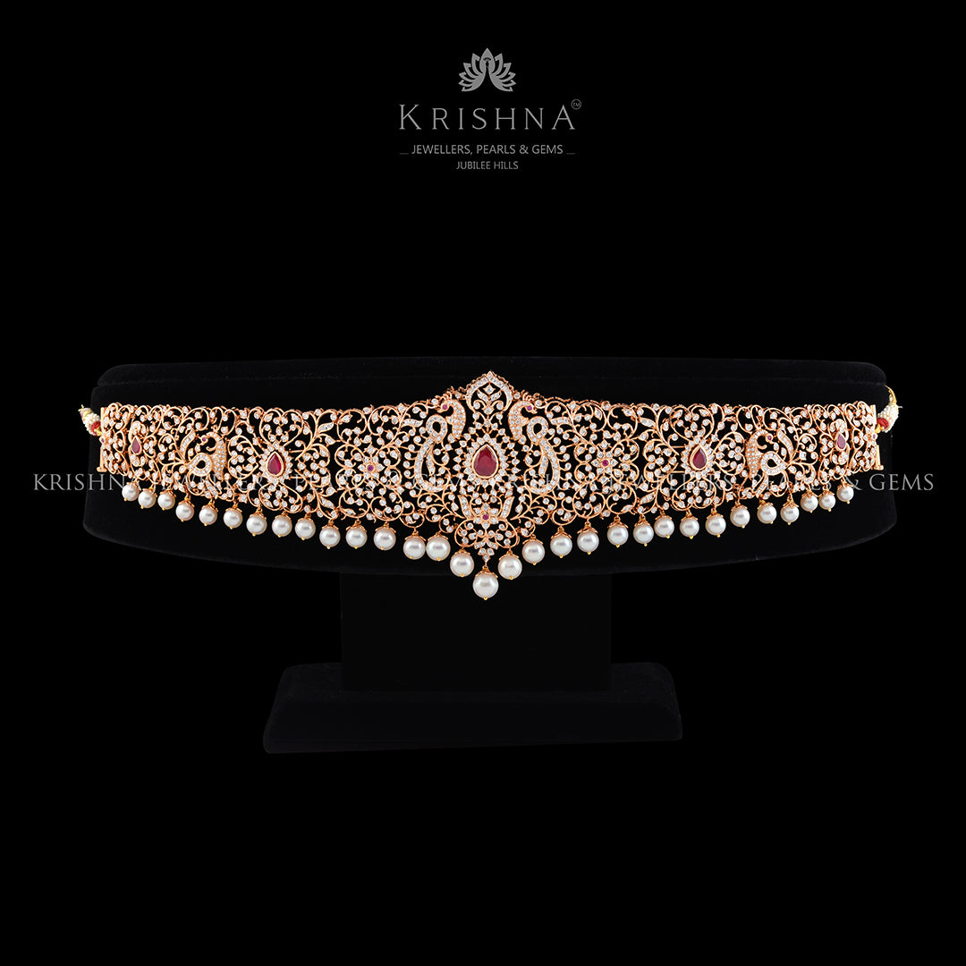 Diamond Vaddanam in Peacock Motif - Krishna Jewellers Pearls and Gems