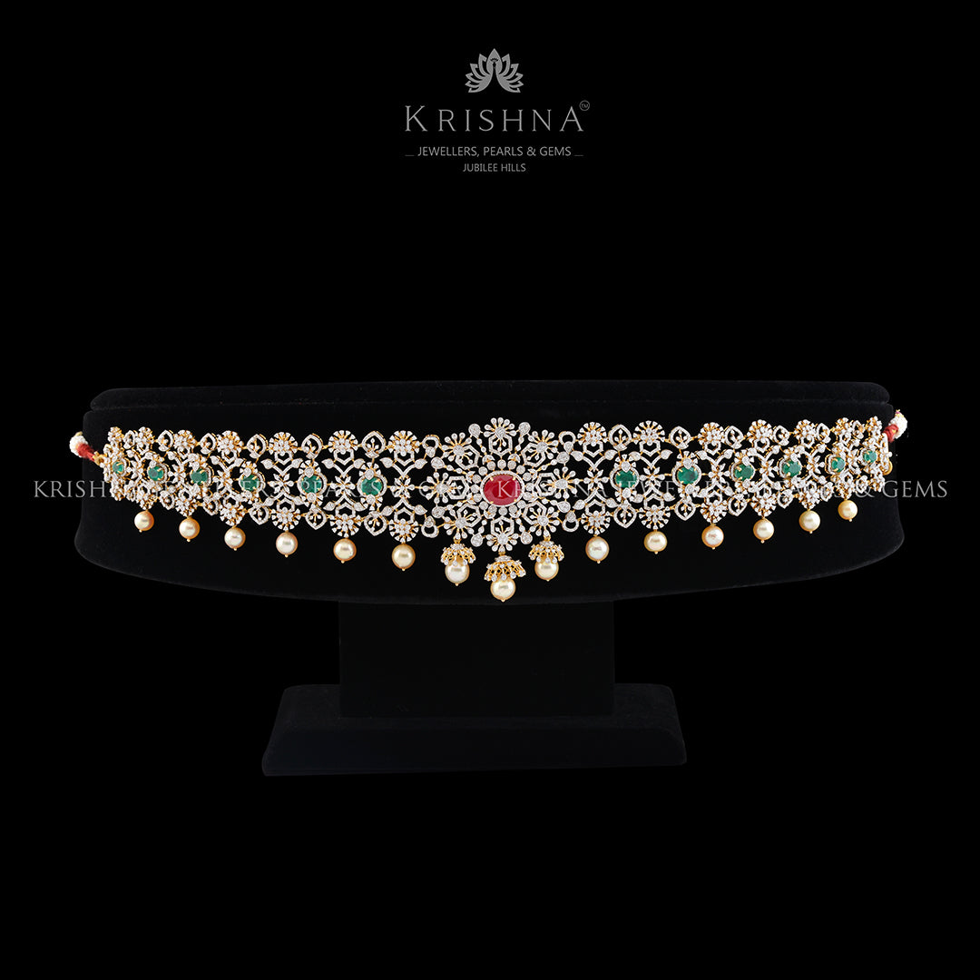 Diamond Vaddanam in Floral Motif - Krishna Jewellers Pearls and Gems