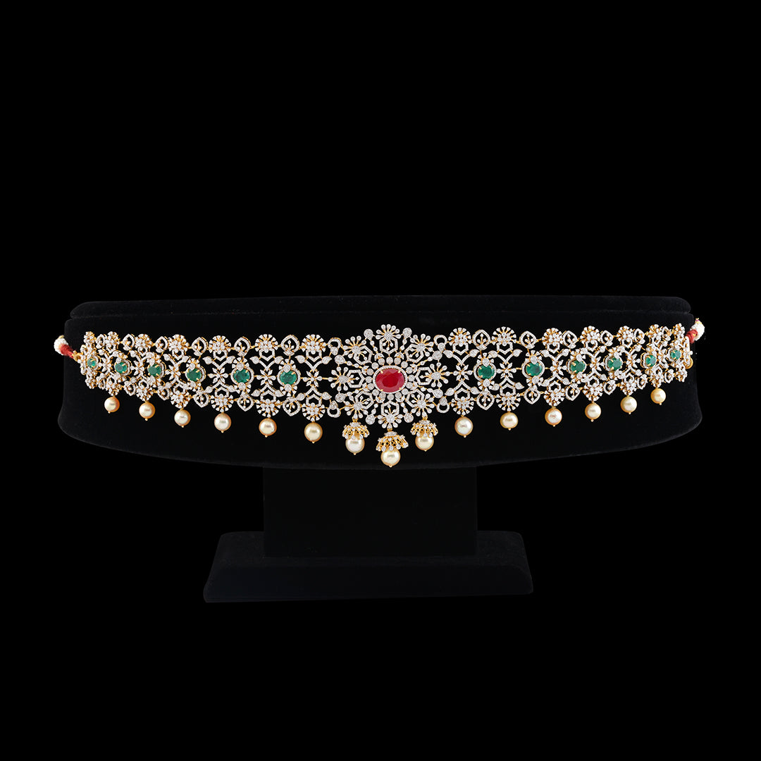 Diamond Vaddanam in Floral Motif - Krishna Jewellers Pearls and Gems