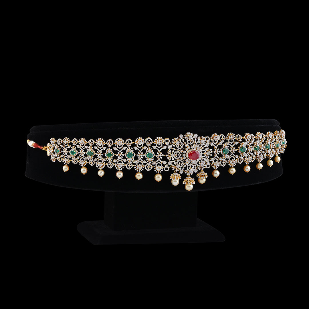 Diamond Vaddanam in Floral Motif - Krishna Jewellers Pearls and Gems