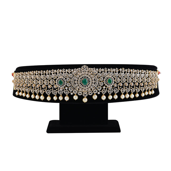 Emerald Tinged Diamond Vaddanam - Krishna Jewellers Pearls and Gems