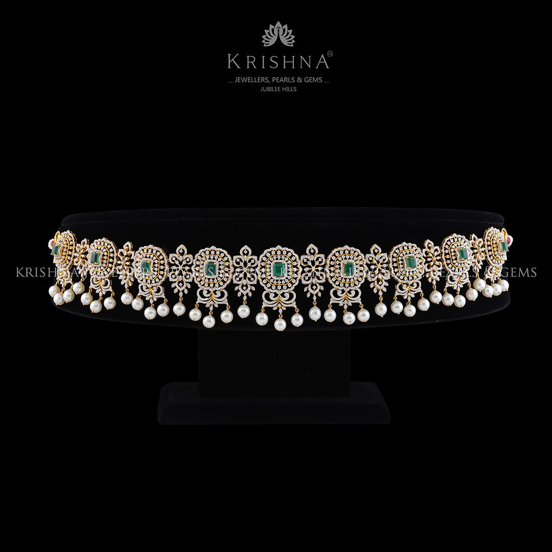 18K South Indian Diamond Vaddanam - Krishna Jewellers Pearls and Gems