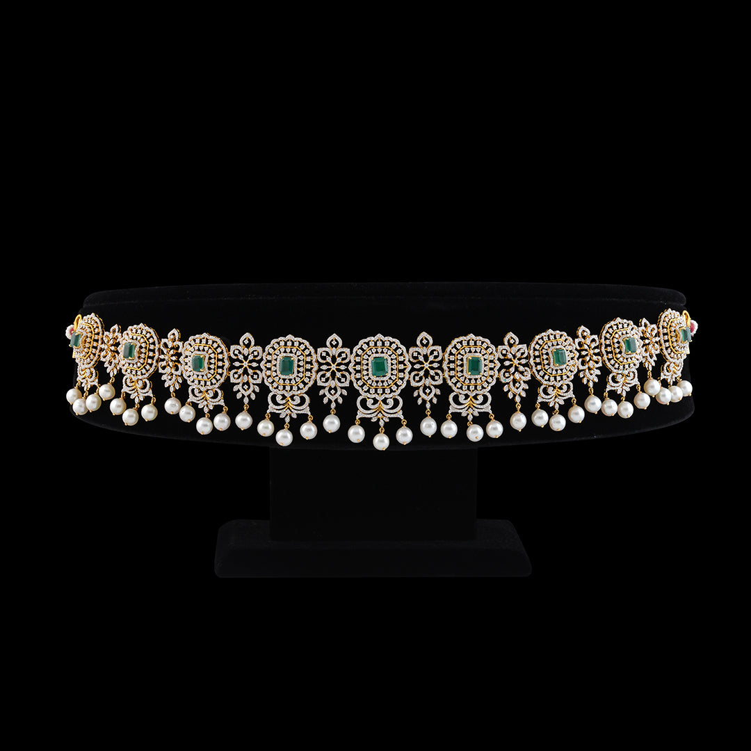 18K South Indian Diamond Vaddanam - Krishna Jewellers Pearls and Gems