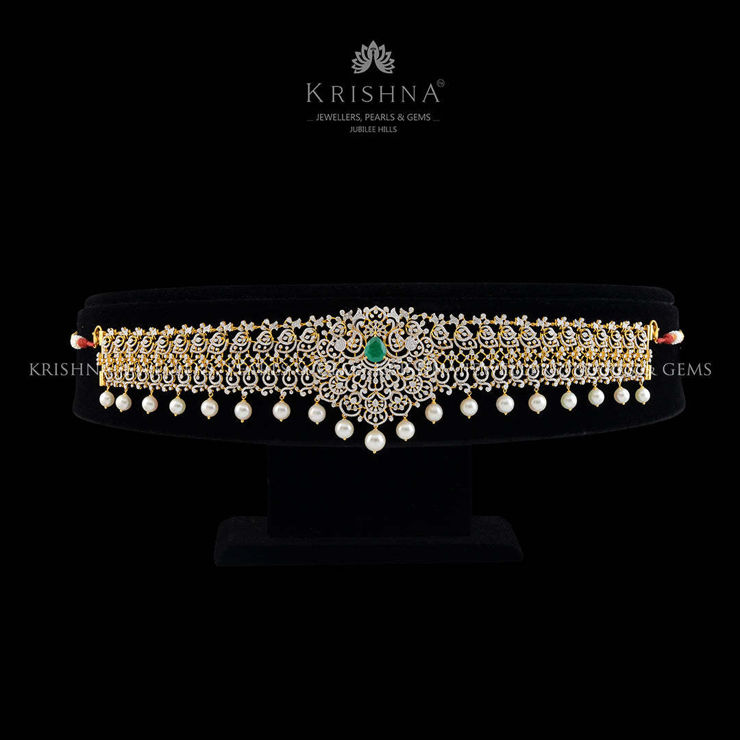 Diamond Vaddanam with Pearls Hanging - Krishna Jewellers Pearls and Gems