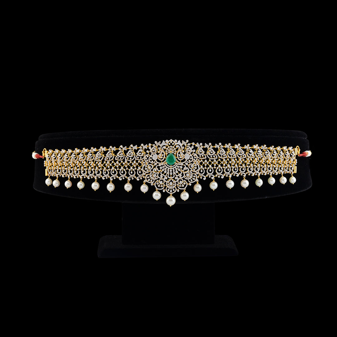 Diamond Vaddanam with Pearls Hanging - Krishna Jewellers Pearls and Gems