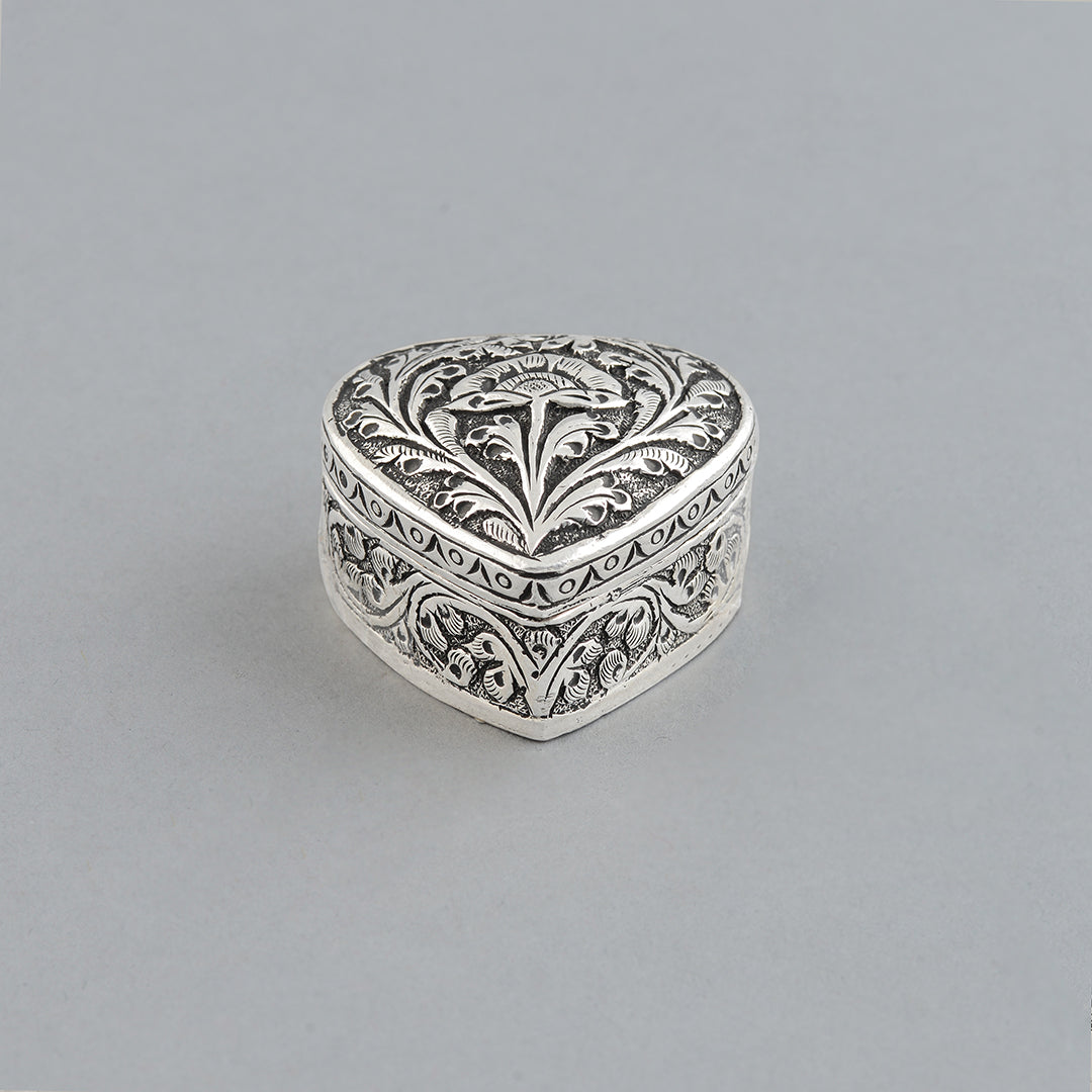 Silver Floral Design Kumkum Box - Krishna Jewellers Pearls and Gems
