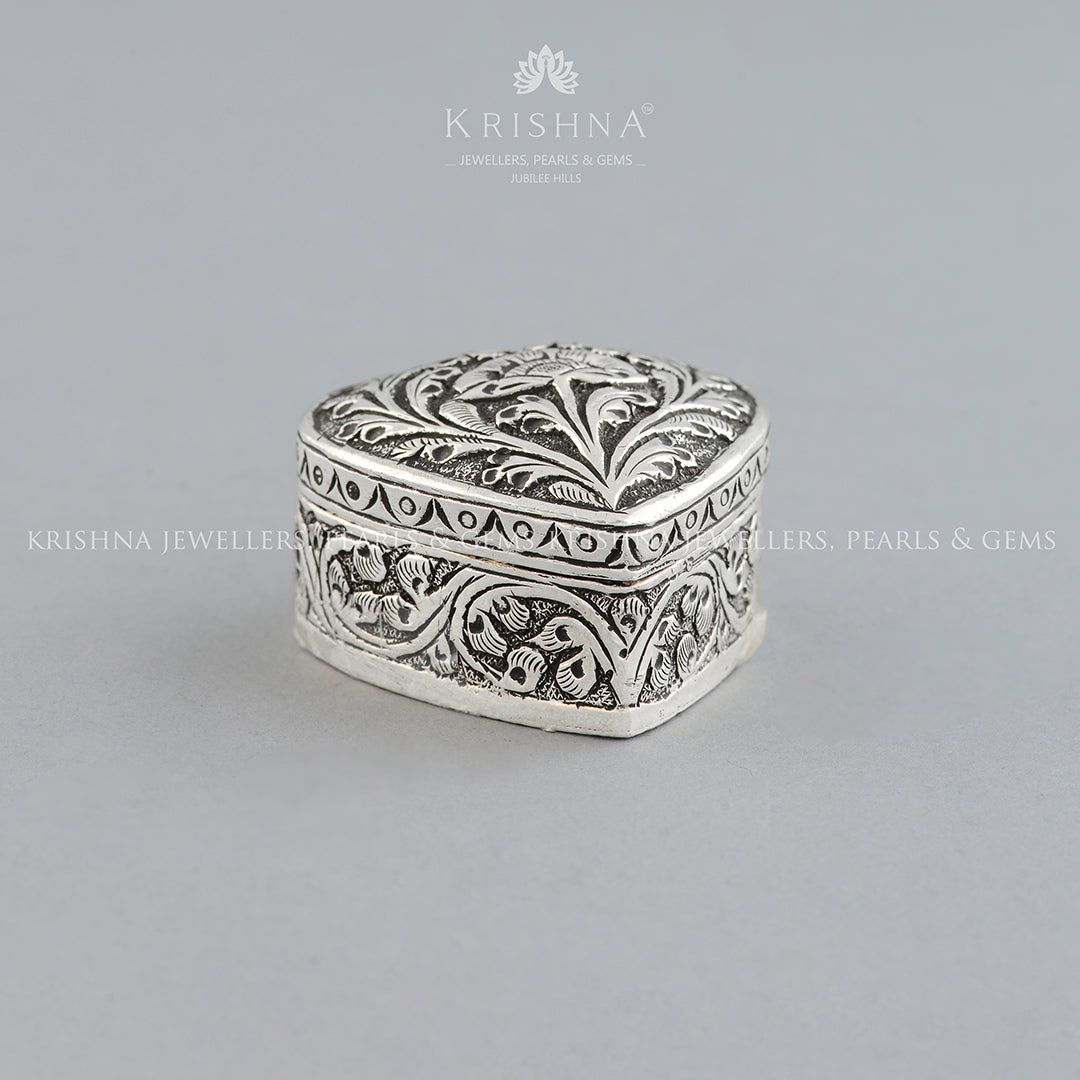 Silver Floral Design Kumkum Box - Krishna Jewellers Pearls and Gems
