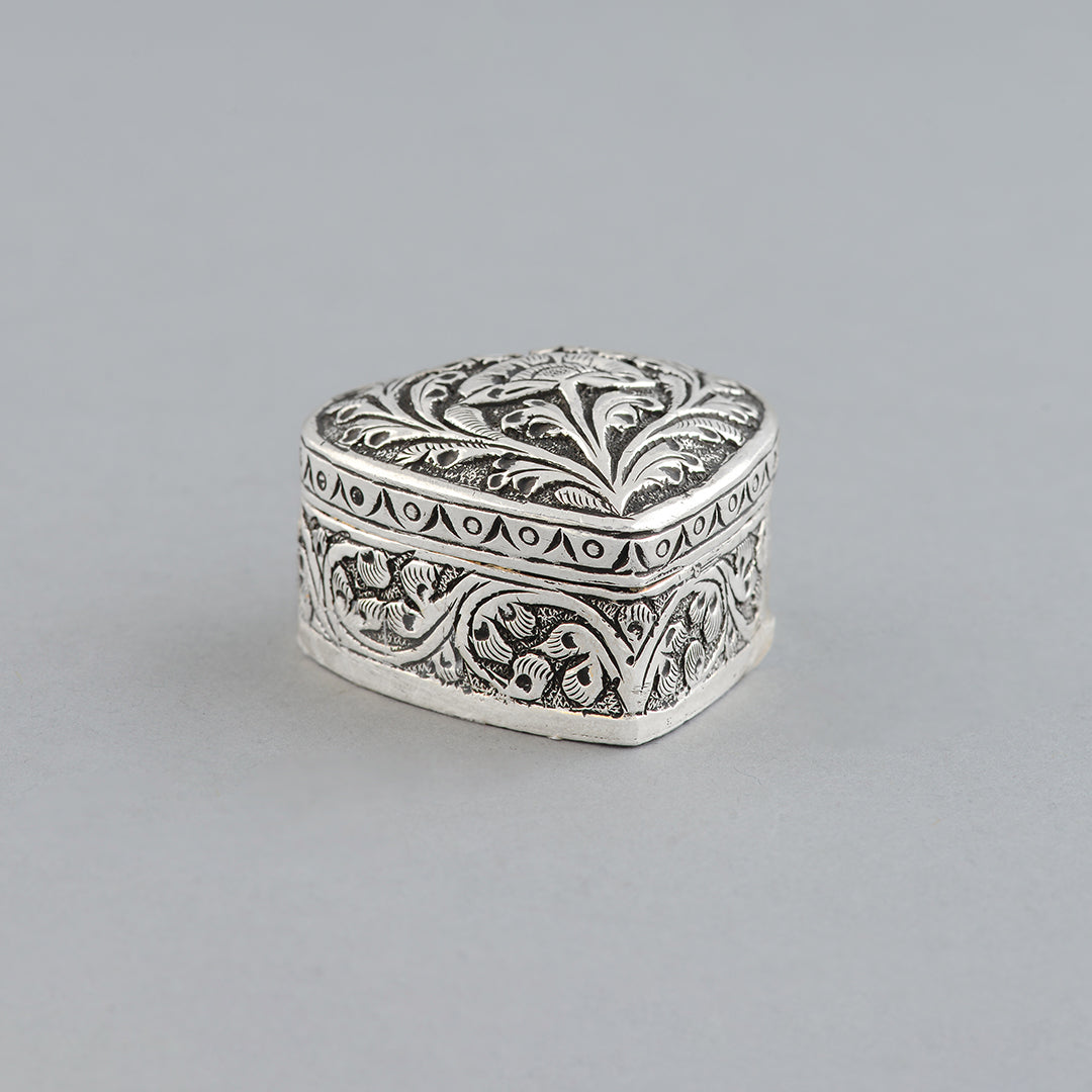 Silver Floral Design Kumkum Box - Krishna Jewellers Pearls and Gems