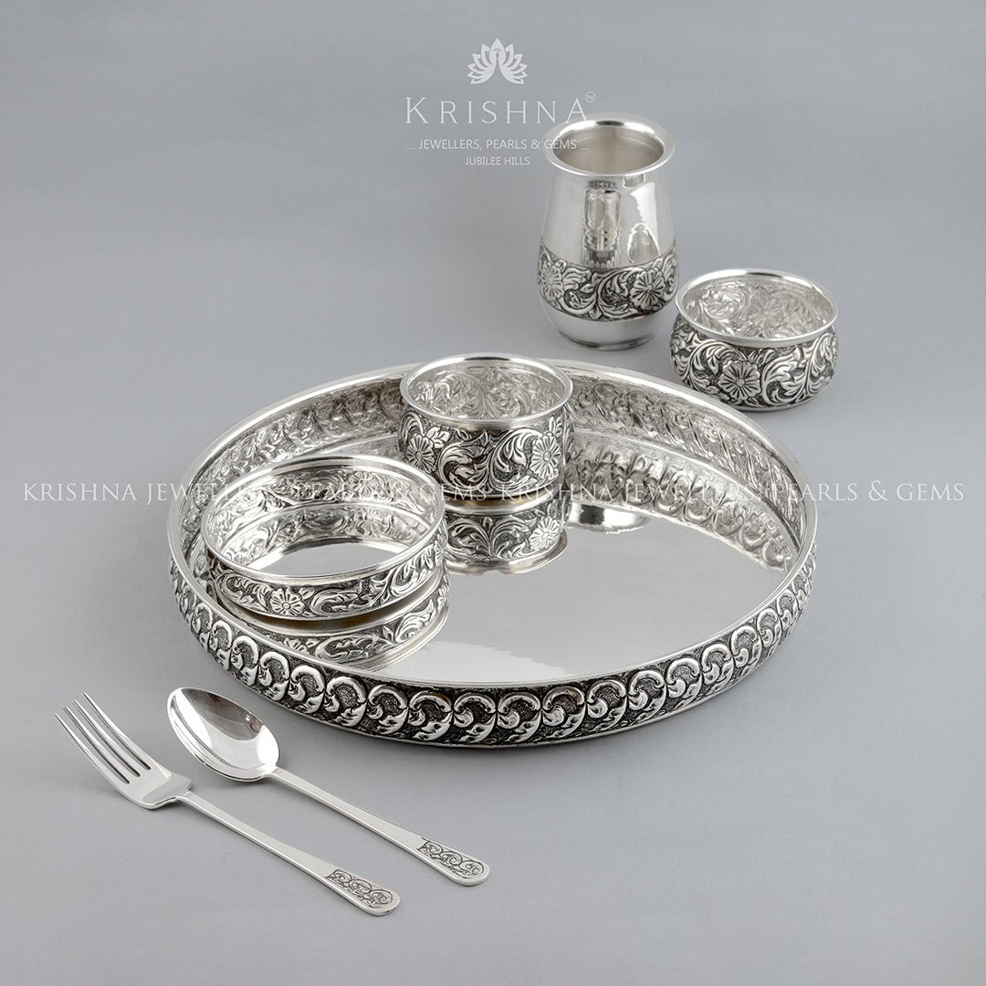 Silver Dinner Set and Plate - Krishna Jewellers Pearls and Gems
