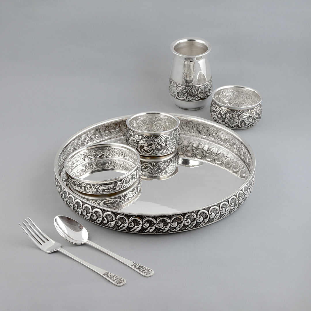 Silver Dinner Set and Plate - Krishna Jewellers Pearls and Gems