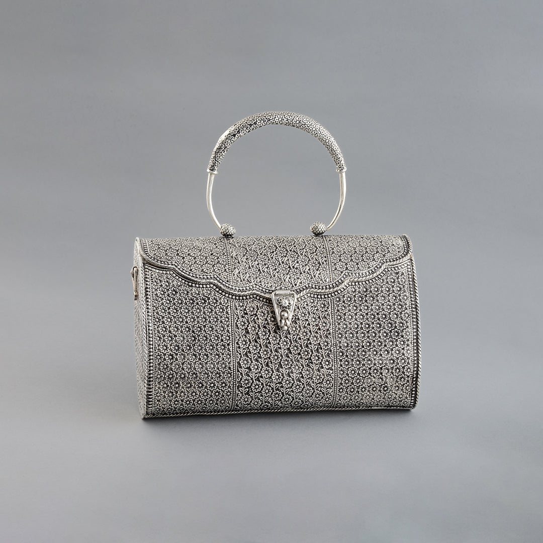 Silver Floral Handbag Clutch - Krishna Jewellers Pearls and Gems