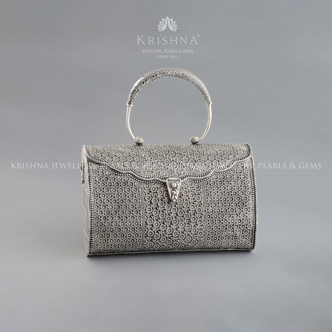 Silver Floral Handbag Clutch - Krishna Jewellers Pearls and Gems