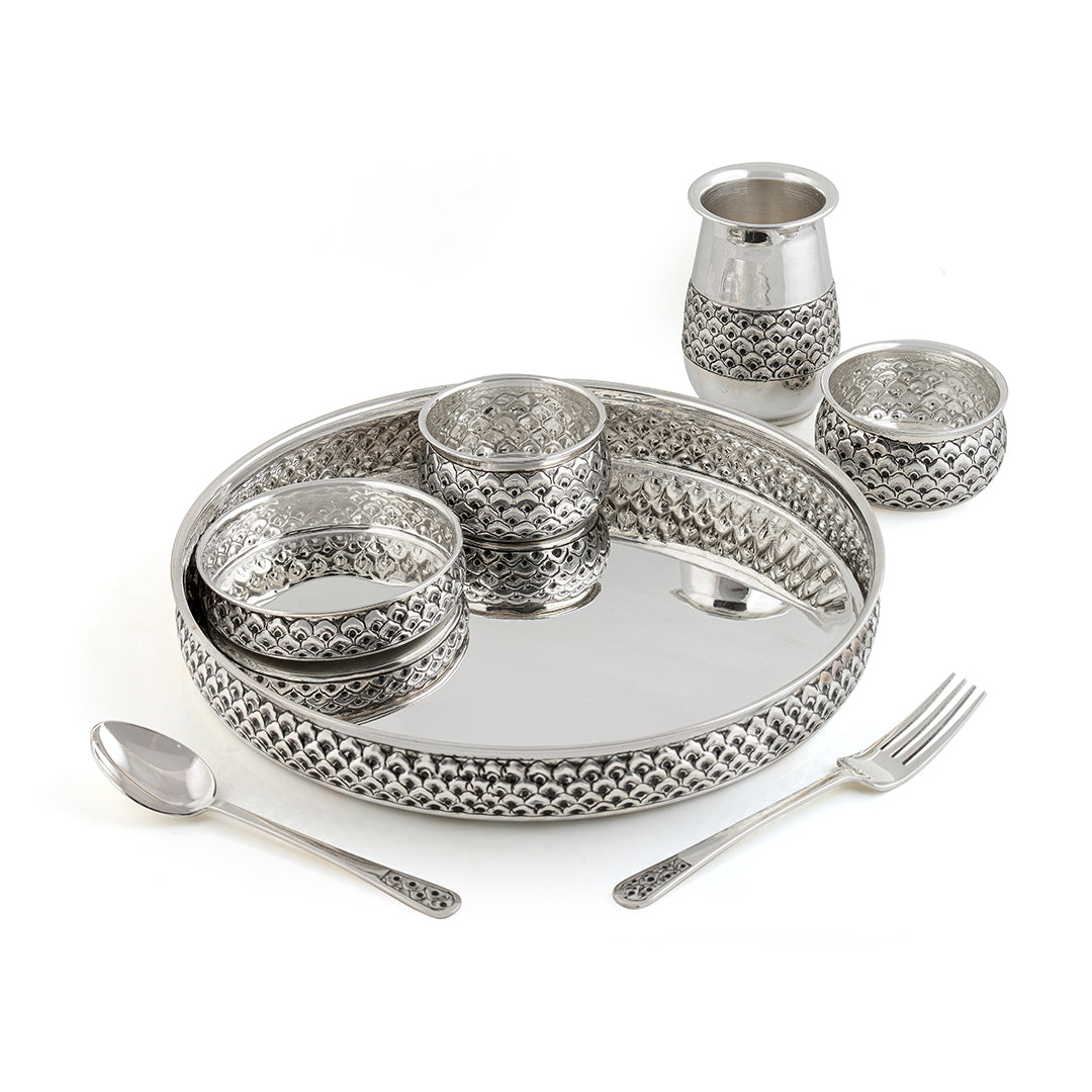 92.5 Silver Dinner Set Plate - Krishna Jewellers Pearls and Gems