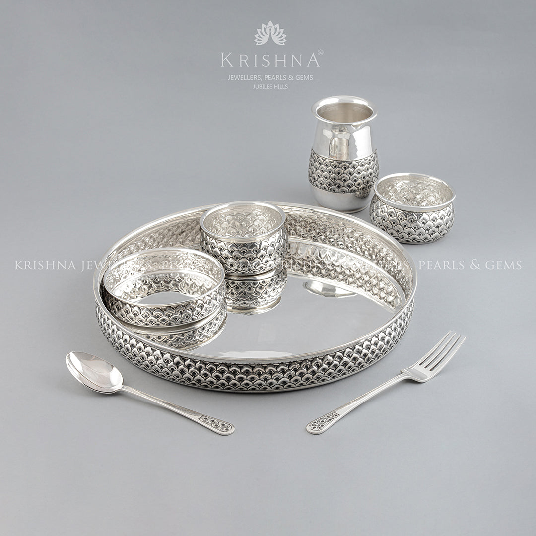 92.5 Silver Dinner Set Plate - Krishna Jewellers Pearls and Gems