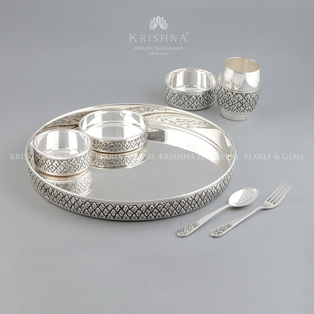 Silver Floral Design Dinner Set - Krishna Jewellers Pearls and Gems
