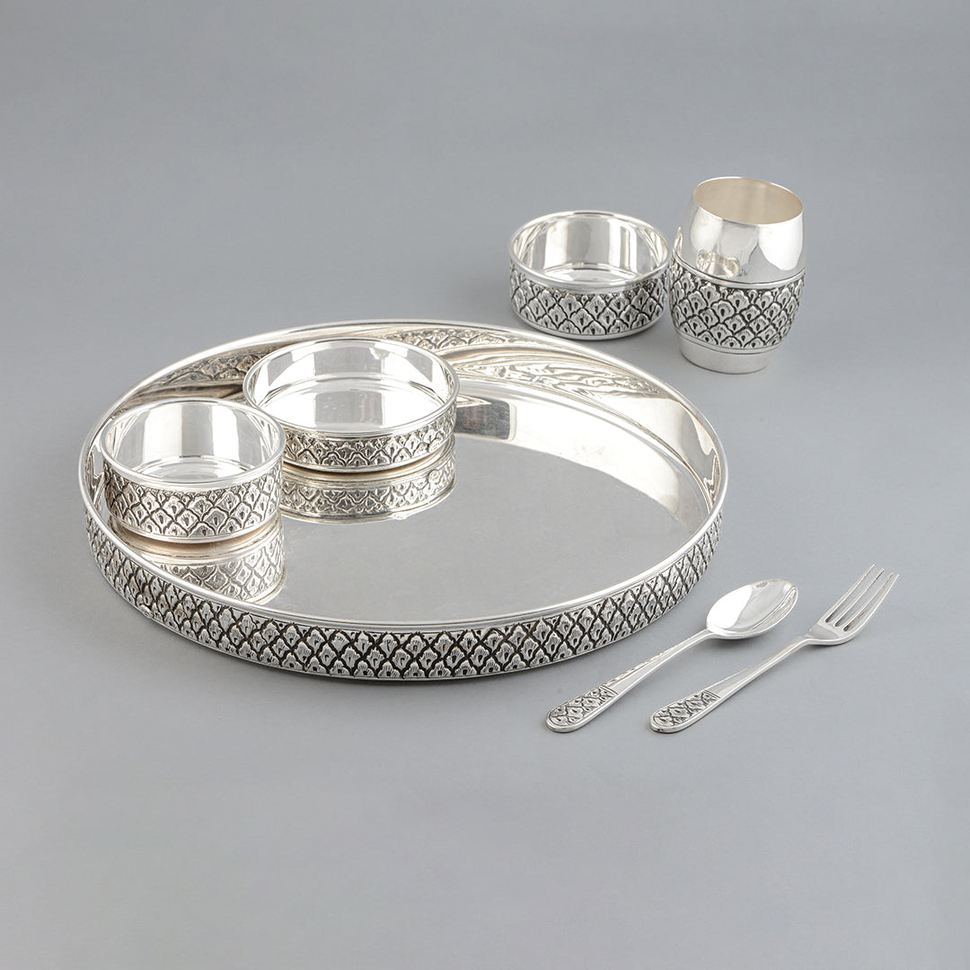 Silver Floral Design Dinner Set - Krishna Jewellers Pearls and Gems