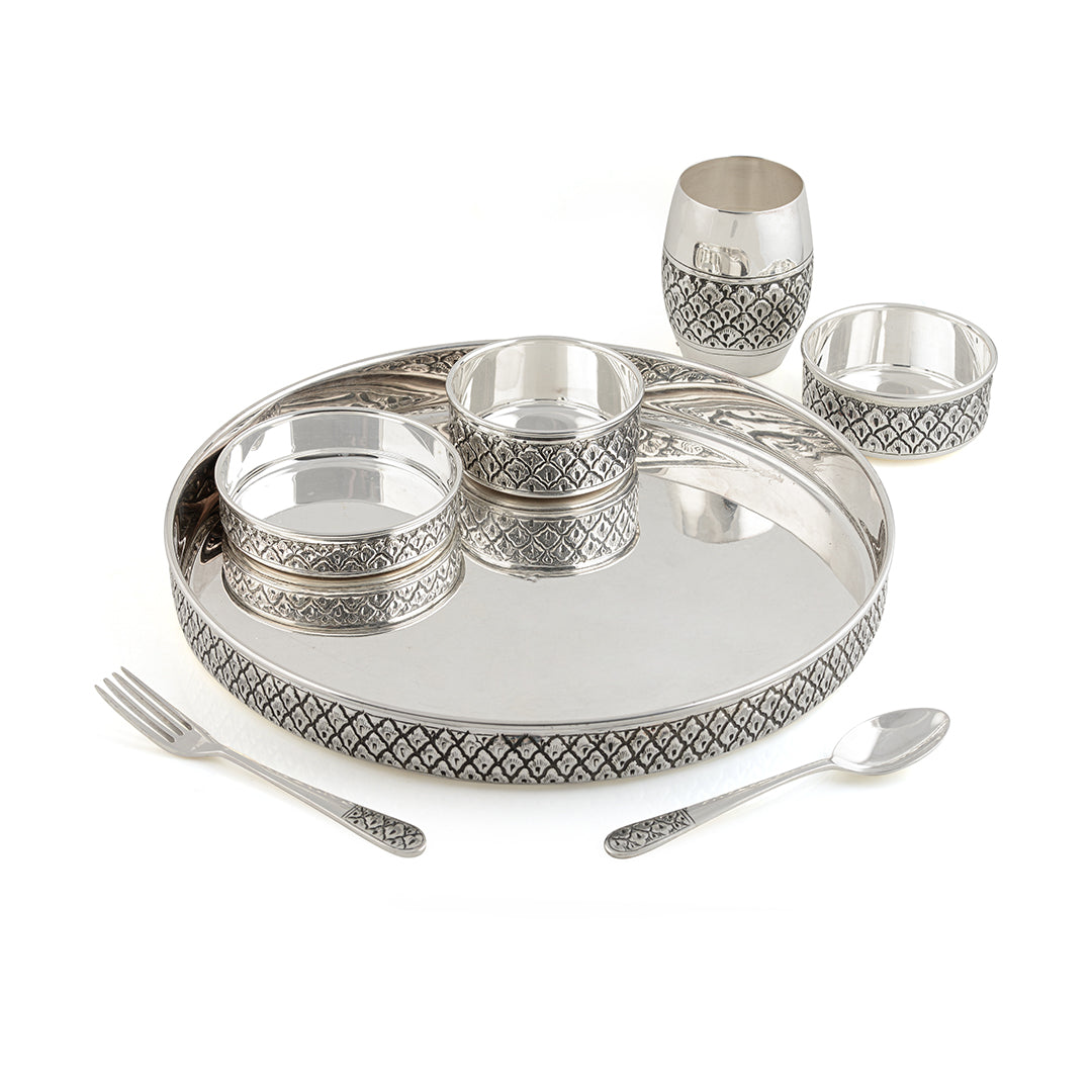 Silver Floral Design Dinner Set - Krishna Jewellers Pearls and Gems