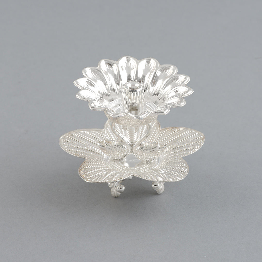 92.5 Silver Peacock Deepam Stand - Krishna Jewellers Pearls and Gems