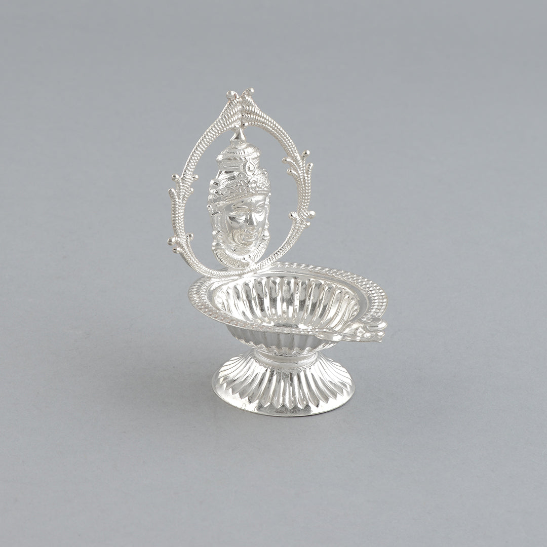 Silver laxmi themed deepam stand - Krishna Jewellers Pearls and Gems