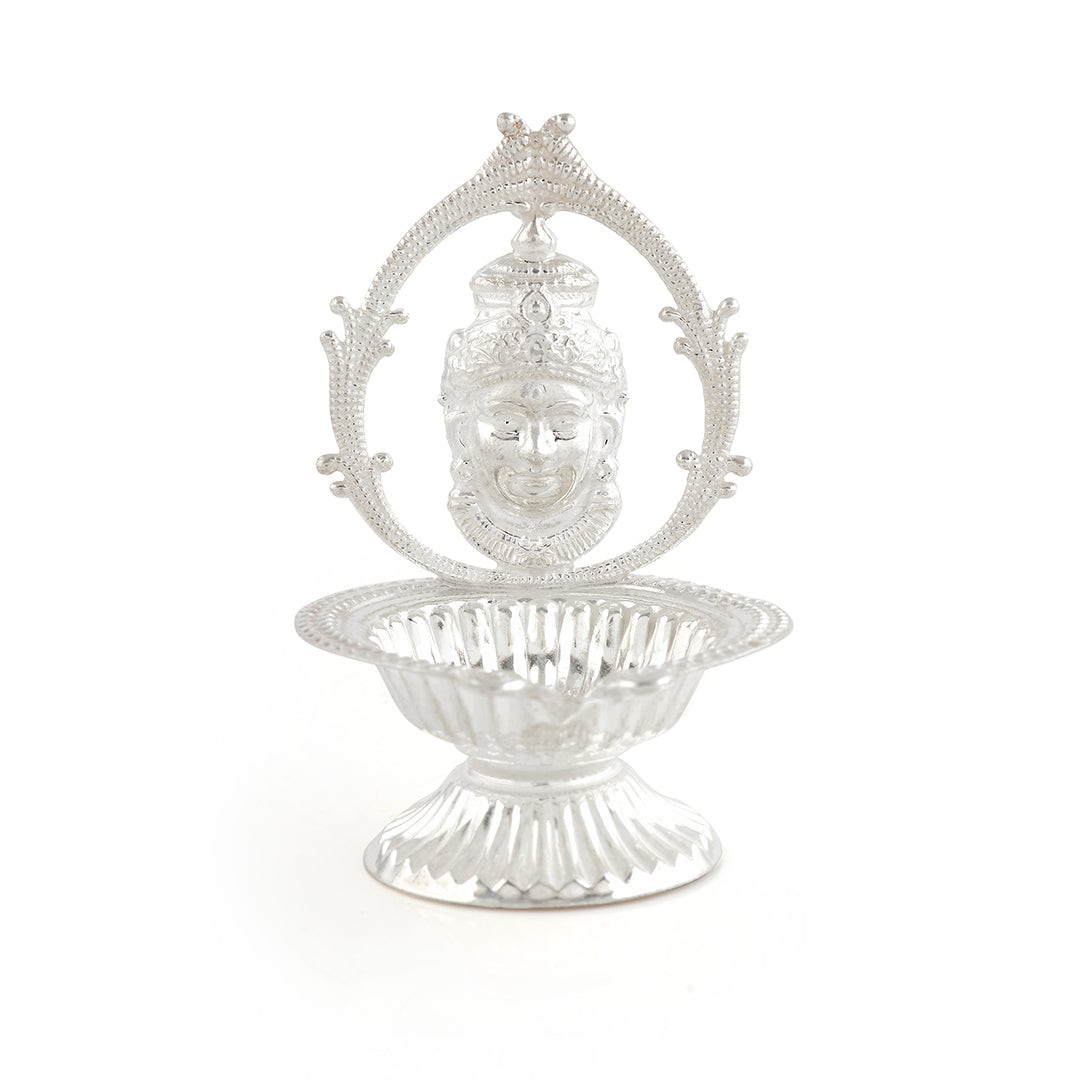 Silver laxmi themed deepam stand - Krishna Jewellers Pearls and Gems