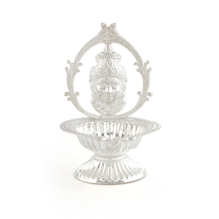 Silver laxmi themed deepam stand - Krishna Jewellers Pearls and Gems