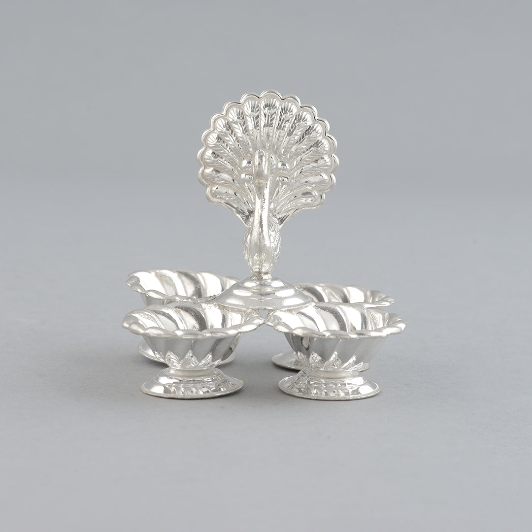 Peacock themed silver panchapali - Krishna Jewellers Pearls and Gems