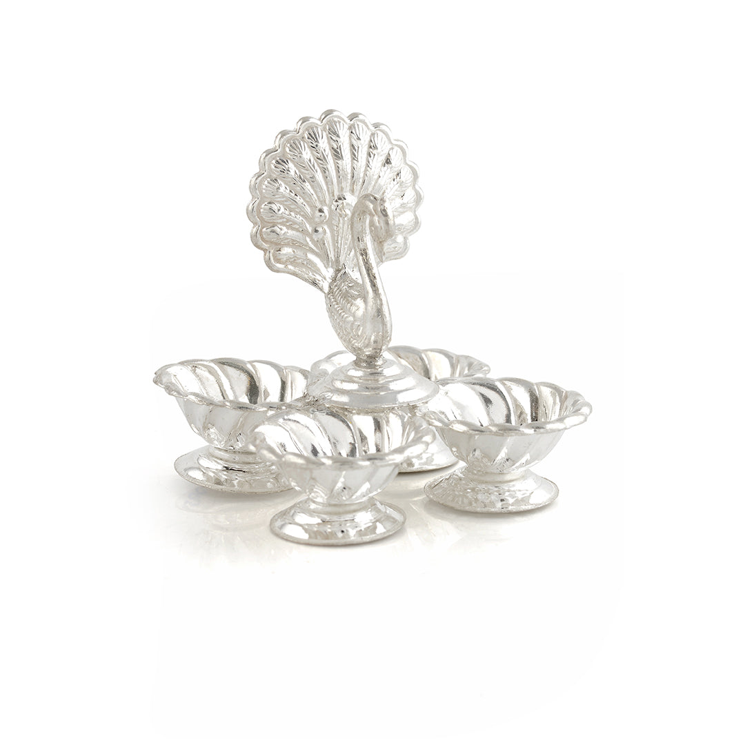 Peacock themed silver panchapali - Krishna Jewellers Pearls and Gems