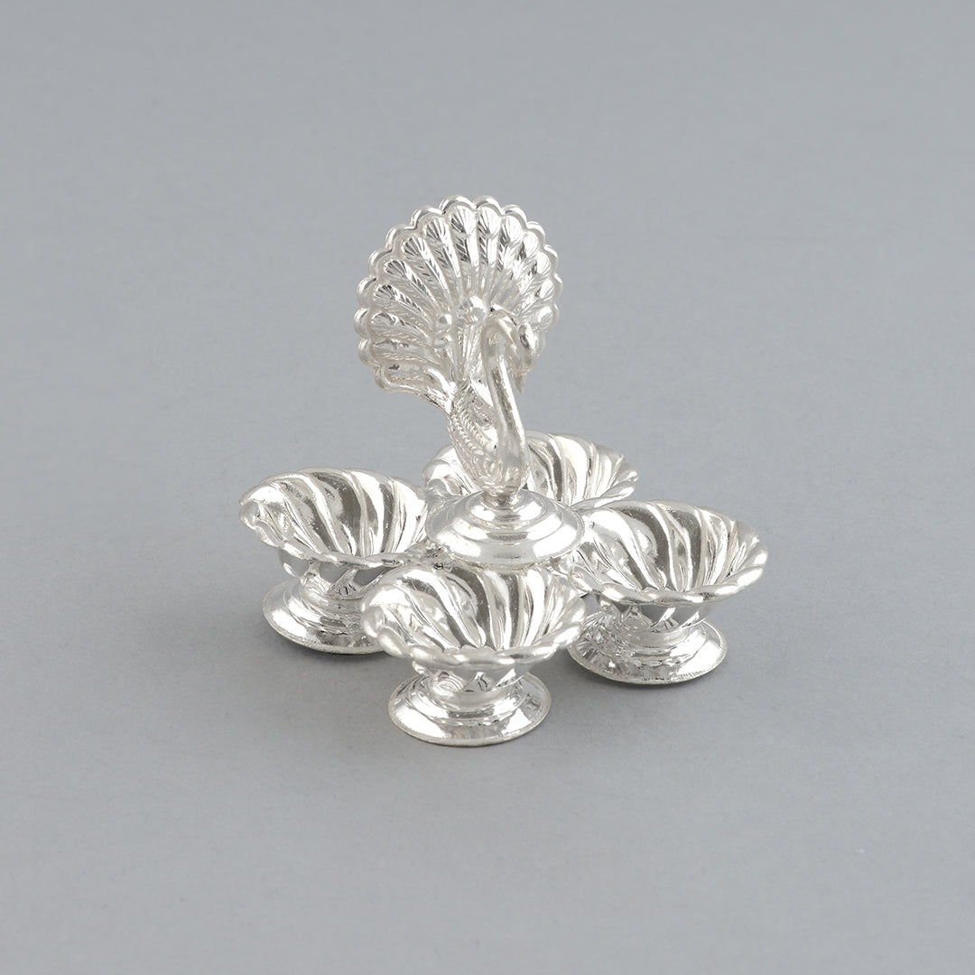 Peacock themed silver panchapali - Krishna Jewellers Pearls and Gems