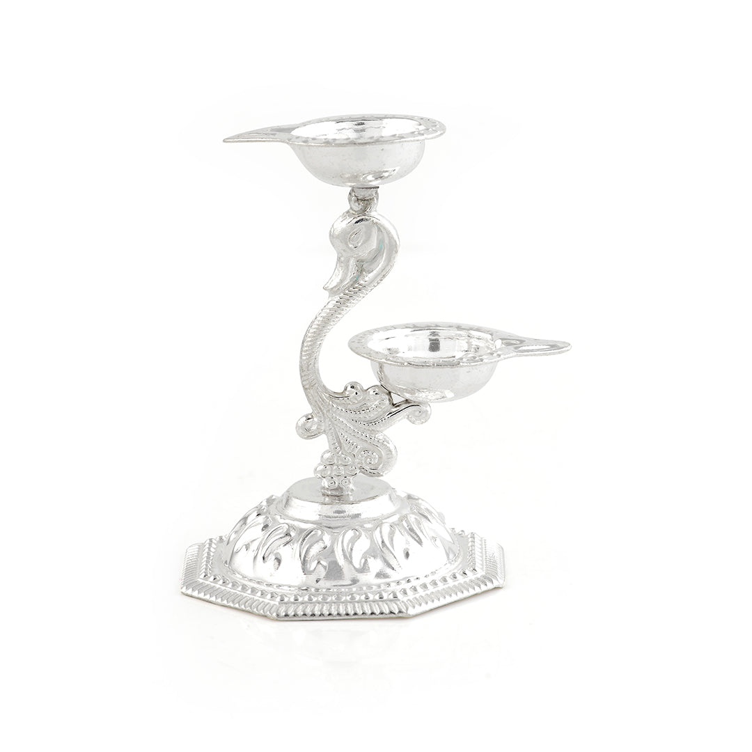 Silver Peacock Deepam Stand - Krishna Jewellers Pearls and Gems