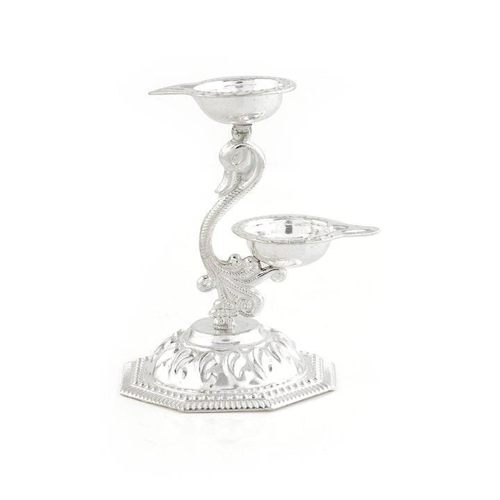 Silver Peacock Deepam Stand - Krishna Jewellers Pearls and Gems