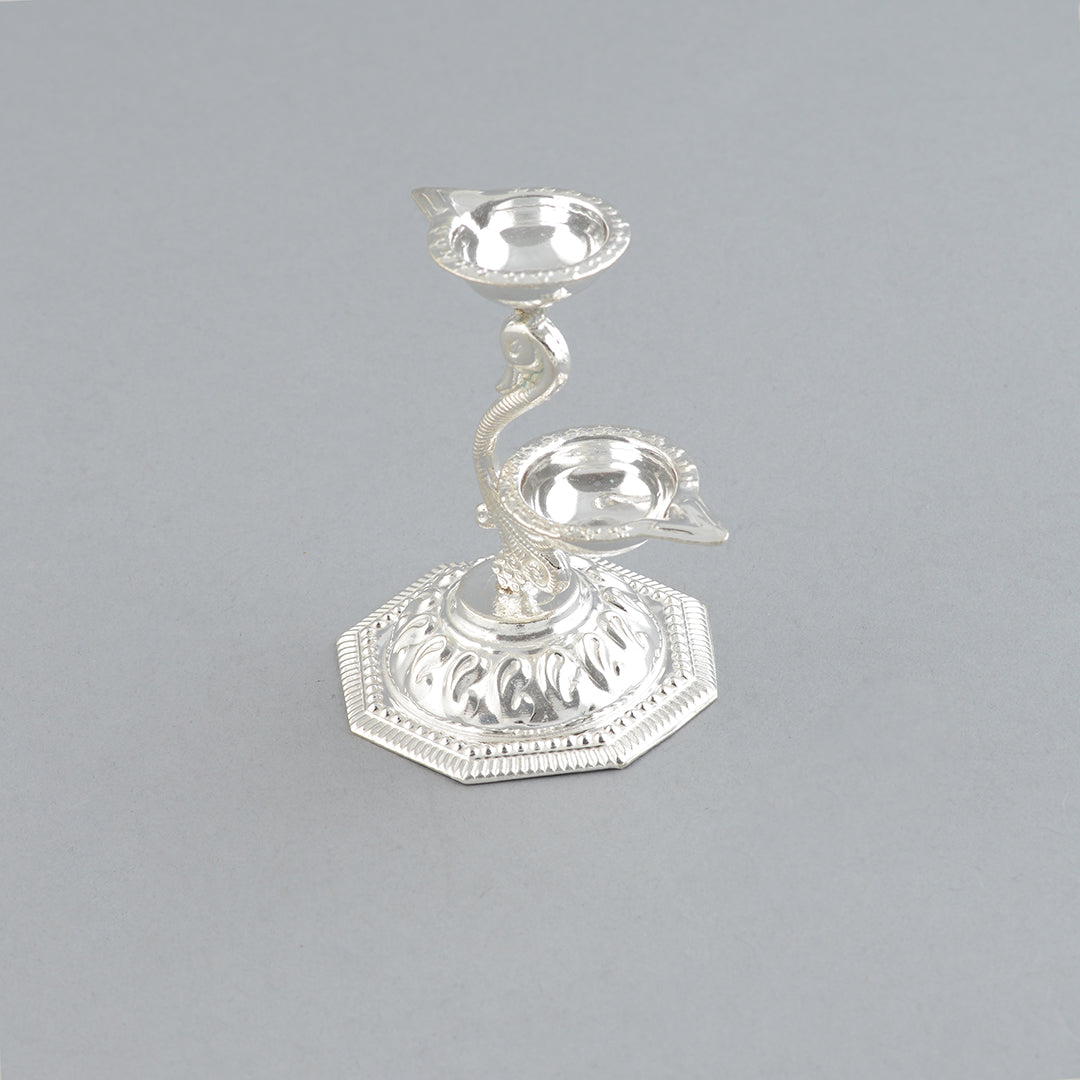 Silver Peacock Deepam Stand - Krishna Jewellers Pearls and Gems
