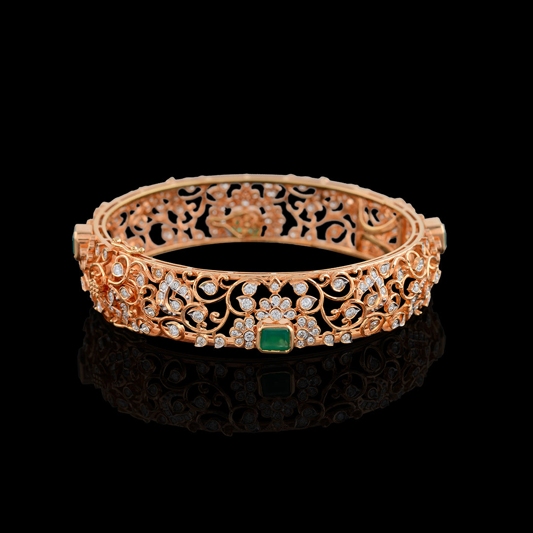 Floral Diamond Bangle in Rose Gold - Krishna Jewellers Pearls and Gems