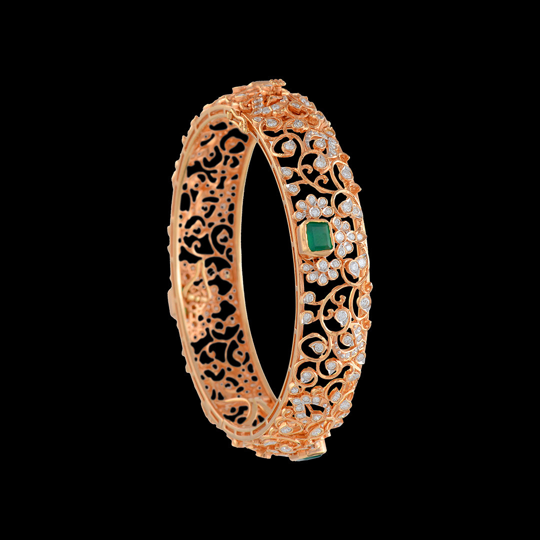 Floral Diamond Bangle in Rose Gold - Krishna Jewellers Pearls and Gems