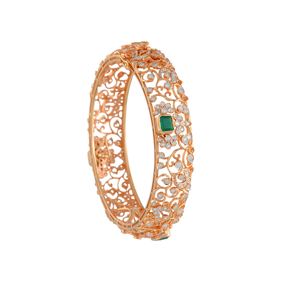 Floral Diamond Bangle in Rose Gold - Krishna Jewellers Pearls and Gems