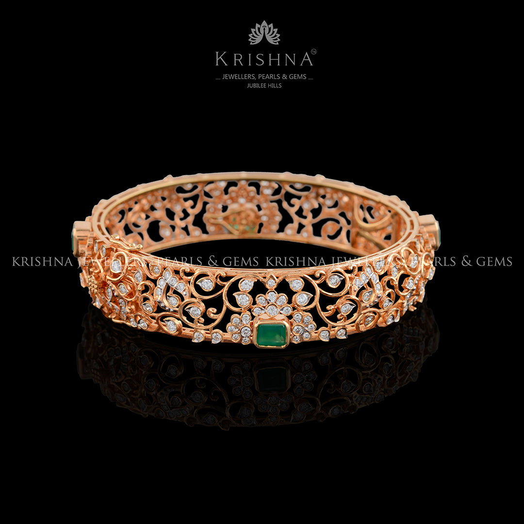 Floral Diamond Bangle in Rose Gold - Krishna Jewellers Pearls and Gems